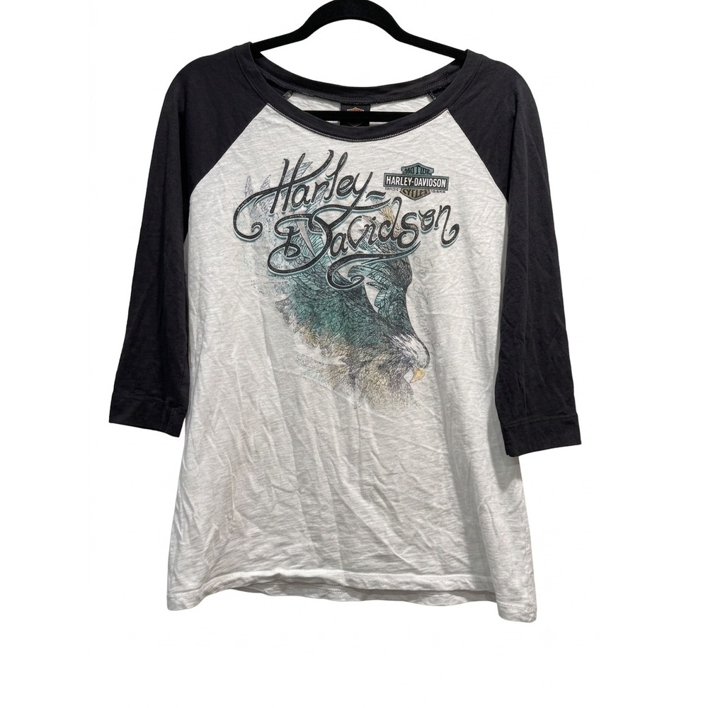 Harley Davidson MADE IN USA Wild West Lubbock TX Eagle Raglan Baseball TShirt XL